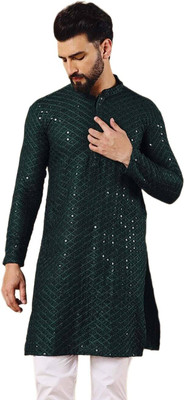 SQS Men Embellished A-line Kurta(Green)