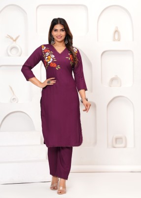 GUNAKSHI CREATIONS Women Colorblock Straight Kurta(Purple)