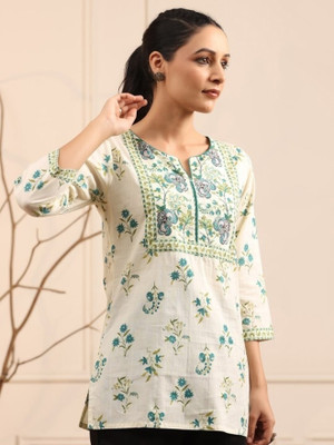 KANCH CREATION Women Printed Straight Kurta(Light Green)