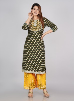 MonikaCreations Women Printed A-line Kurta(Green)