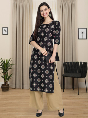 1 Stop Fashion Women Printed A-line Kurta(Black)