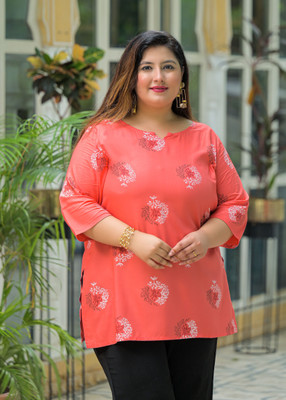 Lee Moda Women Printed Straight Kurta(Pink)