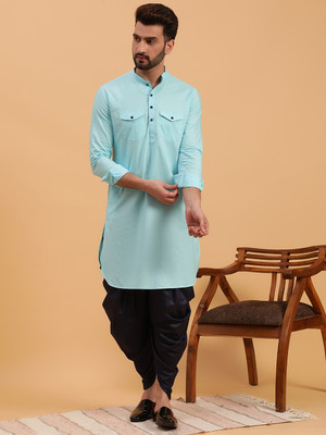 Namaskar Men Solid Straight Kurta(Light Blue)