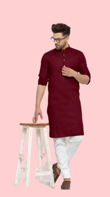 VINAARI Men Solid A-line Kurta(Maroon)