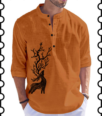 Kavyangle Creation Men Animal Print Straight Kurta(Brown)