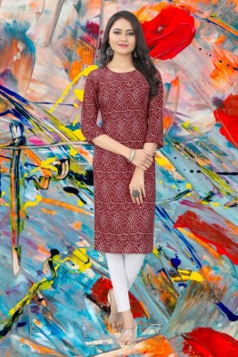 ANITA LYCRA Women Printed Straight Kurta(Maroon)