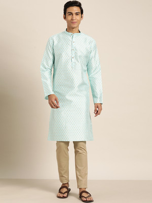 SOJANYA Men Printed Straight Kurta(Blue)