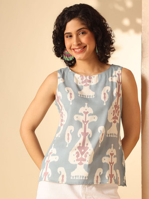 ANOUK Women Abstract Straight Kurta(Blue)