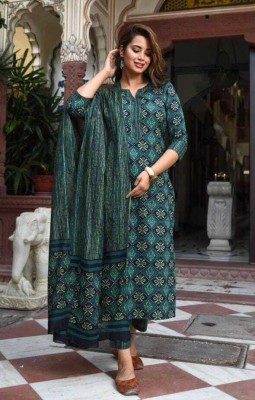 ALIF CRERATIONS Women Printed A-line Kurta(Green)