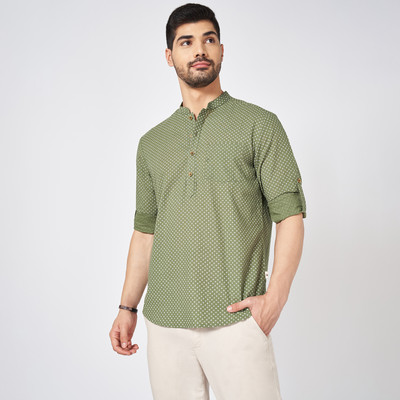 Indus Route by Pantaloons Men Printed Ethnic Dress Kurta(Green)