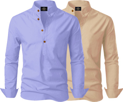 Kavyangle Creation Men Solid Straight Kurta(Blue, Gold)