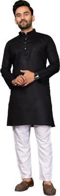 Moda Rapido Men Solid, Self Design A-line Kurta(Black)