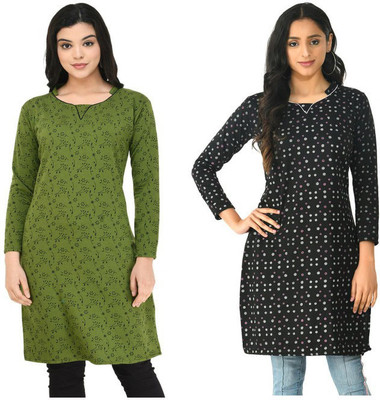 Indeweaves Women Floral Print Straight Kurta(Multicolor)