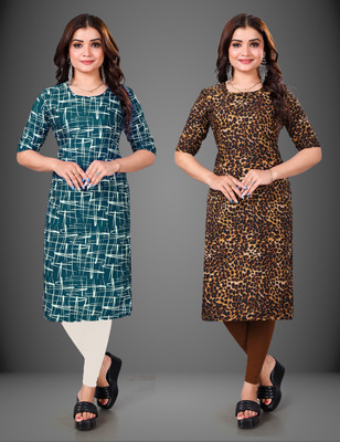 RANGRASIYA CORPORATION Women Printed Straight Kurta(Brown)