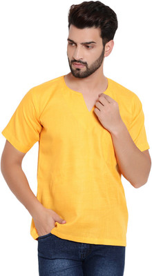 HUZUR Men Solid Straight Kurta(Yellow)