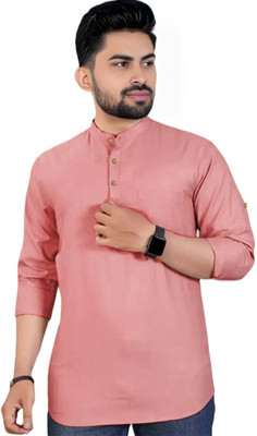BHUVIKOO Men Solid A-line Kurta(Pink)