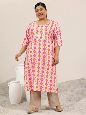 EXTRA LOVE BY LIBAS Women Printed Straight Kurta(White)