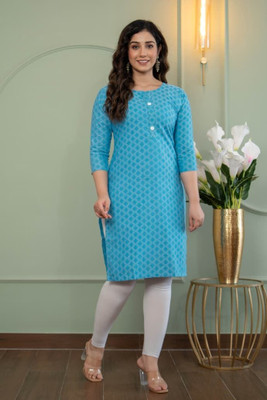 AOSLY Women Printed Straight Kurta(Blue)