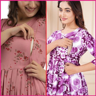 Priyas Creation Women Printed Anarkali Kurta(Pink)