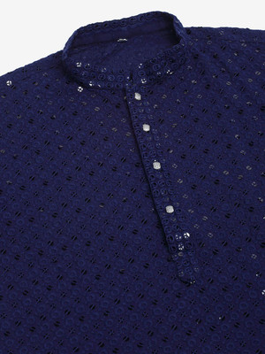 Princejanjrukiy Men Embroidered A-line Kurta(Light Blue)