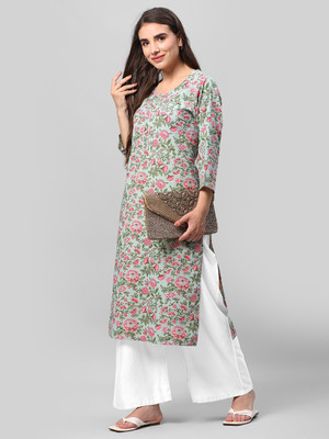 Trivacca Women Block Print A-line Kurta(Green)