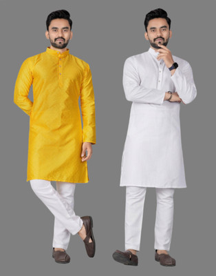DHASU TRENDZ Men Self Design, Solid Straight Kurta(Multicolor)