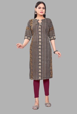 Moruka Women Printed Straight Kurta(Brown)