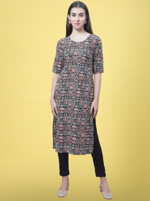 1 Stop Fashion Women Printed A-line Kurta(Black)