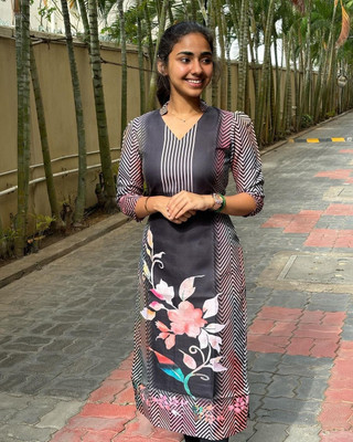 DHARAFASHION Women Printed A-line Kurta(Black)