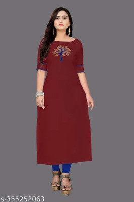 VEDETHNICS Women Solid A-line Kurta(Maroon)
