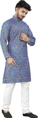 DHASU TRENDZ Men Printed Straight Kurta(Blue)