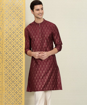 House of Pataudi Men Printed Straight Kurta(Maroon)