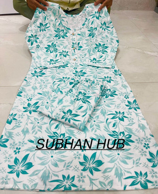 Subhan Hub Women Solid, Printed A-line Kurta(White)