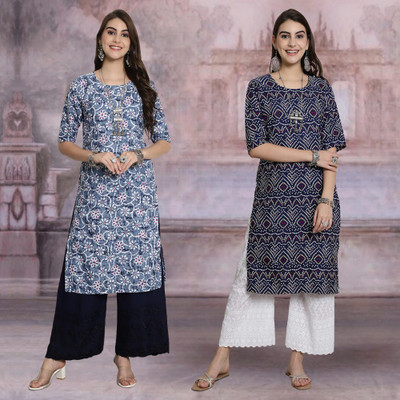 Moda Rapido Women Printed Straight Kurta(Multicolor)