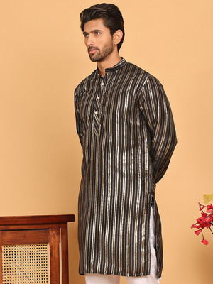 ANOUK Men Printed Straight Kurta(Black)