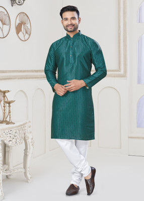 Svatantra Men Printed Straight Kurta(Dark Blue)
