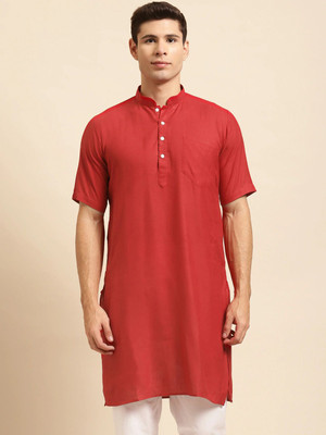 Rajubhai Hargovindas Men Solid Straight Kurta(Red)