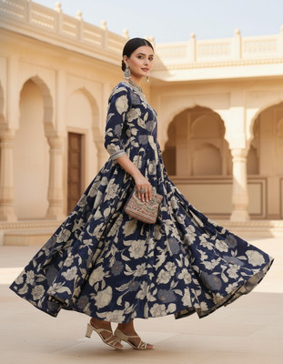 Sa Rasa Women Printed Anarkali Kurta(Multicolor)