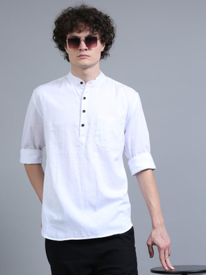 Proword Men Solid Straight Kurta(White)