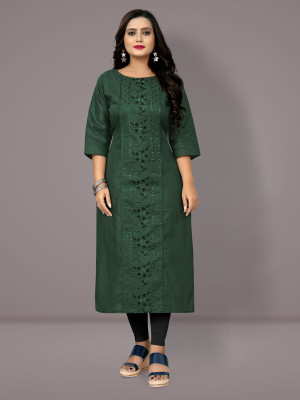 Fabriza Women Embroidered A-line Kurta(Dark Green)