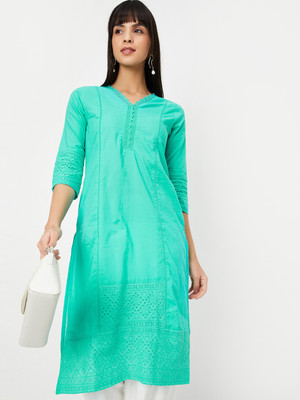 MAX Women Printed Straight Kurta(Blue)