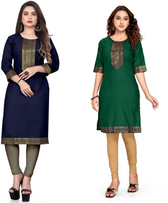 ROSHNI Women Solid Straight Kurta(Dark Blue, Green)