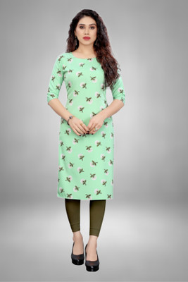 HouseOfCommon Women Printed Straight Kurta(Light Green, White, Green)
