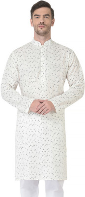 SG LEMAN Men Printed Straight Kurta(White)