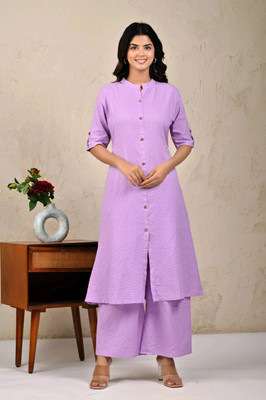 NEEYAMI Women Solid A-line Kurta(Purple)