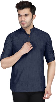 SHOPYCLICK Men Solid Straight Kurta(Dark Blue)