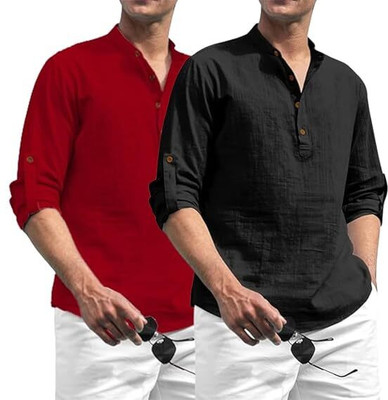 Vimal Star Men Solid A-line Kurta(Maroon, Black)