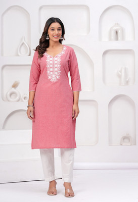 Bhavyansh International Women Embroidered Straight Kurta(Red)