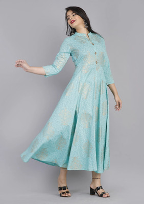 NEW APPARELS Women Printed Anarkali Kurta(Blue)