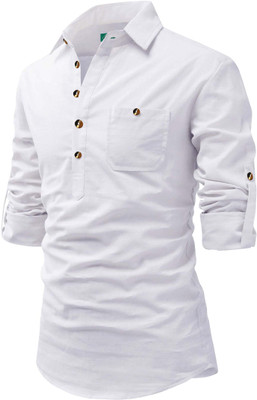 VIMASUTI Men Solid A-line Kurta(White)